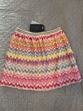 NWT Like FLO Girls Pleated Chevron Knit Mini Skirt in Pink, Yellow & Cream